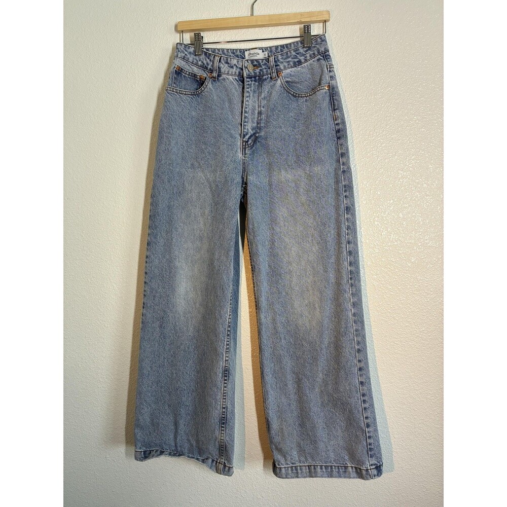 Ghanda Jeans Womens 10 Blue Light Wash High Rise Wide Leg Relaxed Fit Denim